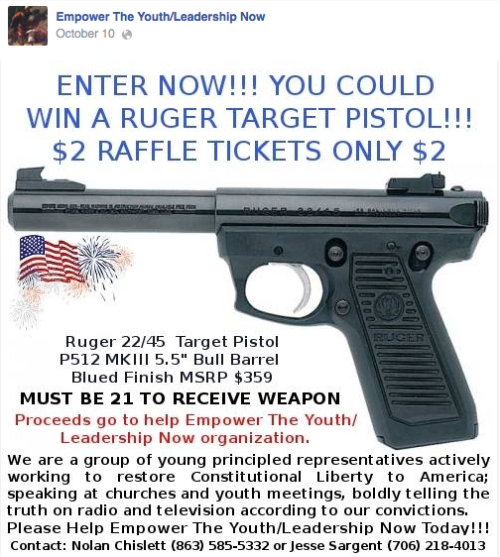 Advertising for a gun give away as a school activity?